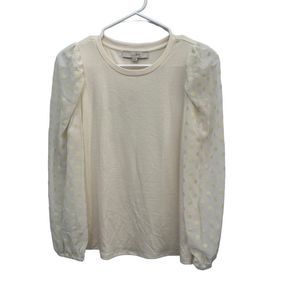 Loft Cream Mixed Media Sheer Polka Dot Long Sleeve Blouse Top Size XS NWT